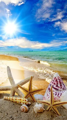 Красивые Лето Обои на телефон пляж с коляской и водоемом