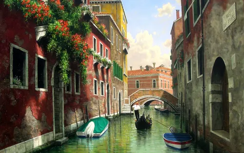 Венеция Обои на телефон человек на лодке в канале между зданиями