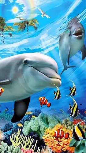 Дельфины Обои на телефон группа рыб, плавающих в воде