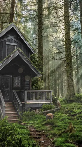 Дом Обои на телефон домик в лесу
