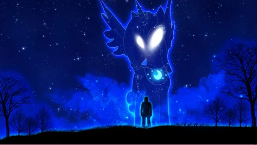 Май Литл Пони Обои на телефон человек, стоящий перед большим синим светом в ночном небе