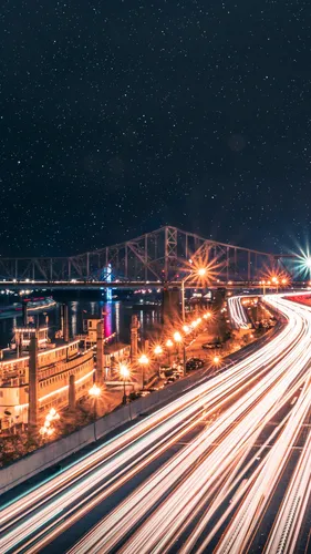 Ночь Город Обои на телефон мост с подсветкой