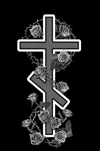 Православный Крест Обои на телефон черно-белый рисунок креста с цветами и крестом
