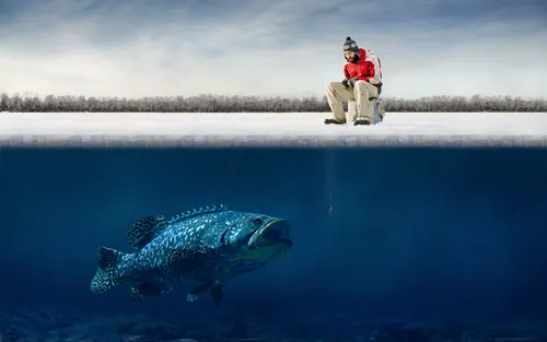 Рыбалка Обои на телефон человек, сидящий на скале рядом с большой рыбой в водоеме