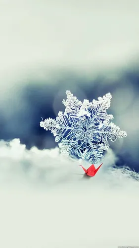 Самсунг Новый Год Обои на телефон снежинка с красной лентой