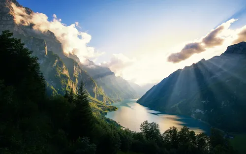 Швейцария Обои на телефон река, протекающая через долину между горами