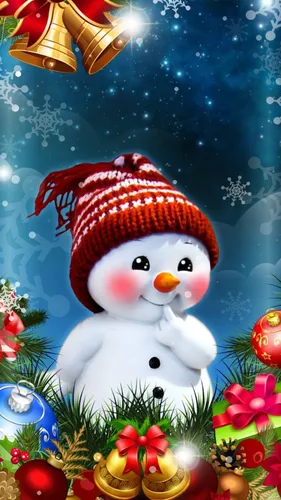 Новогоднии Обои на телефон снеговик в красной шляпе