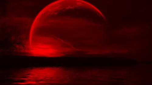 Темно Красные Обои на телефон красная луна над водой