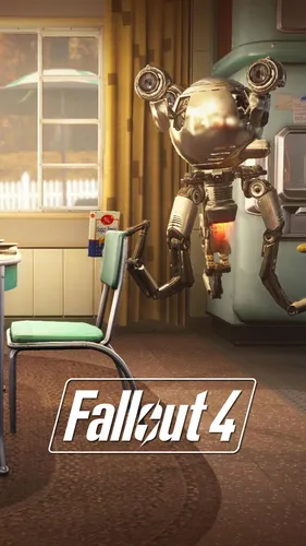 Fallout 4 Обои на телефон металлический робот в комнате