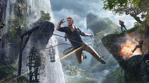 Uncharted 4 Обои на телефон человек прыгает через водопад