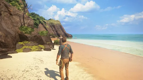 Uncharted 4 Обои на телефон мужчина, идущий по пляжу