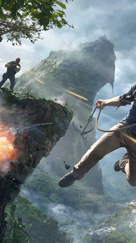 Uncharted 4 Обои на телефон группа людей, поднимающихся на гору