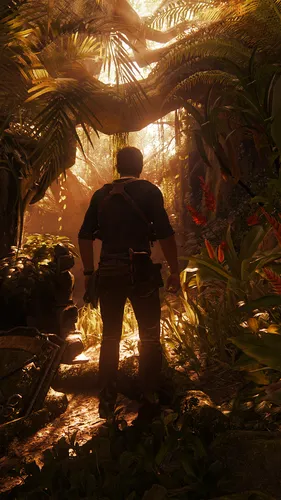 Uncharted 4 Обои на телефон человек, идущий по тропическому лесу