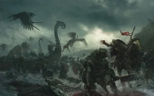 Викинги Арт Обои на телефон картина с изображением сцены битвы