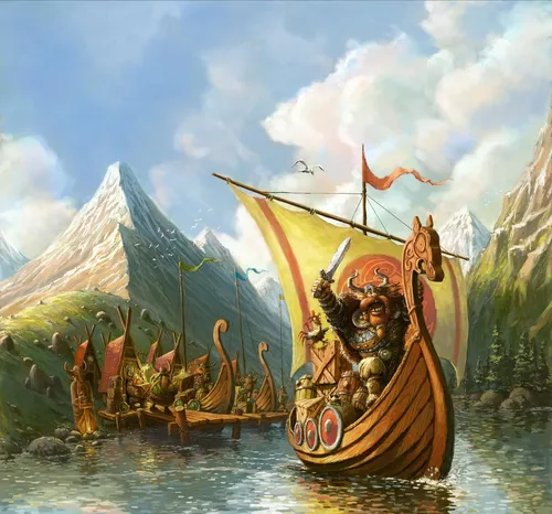 Викинги Арт Обои на телефон картина лодки с человеком на ней