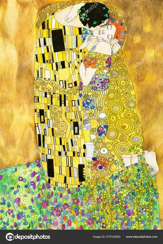 Густав Климт Поцелуй Обои на телефон изображение