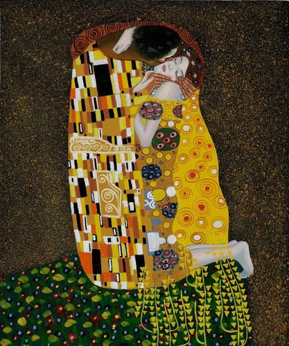 Густав Климт Поцелуй Обои на телефон пара желтых и красных пижам