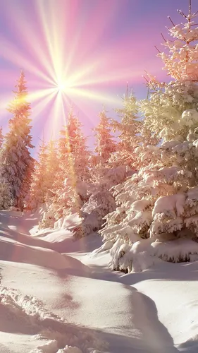Милый Новогодний Зимний Обои на телефон снежный пейзаж с деревьями