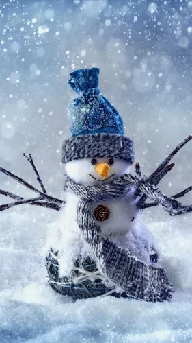 Милый Новогодний Зимний Обои на телефон снеговик на снегу