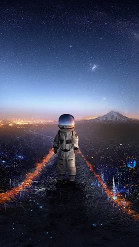 Космонавт Обои на телефон человек в шлеме, стоящий на дороге с горой на заднем плане