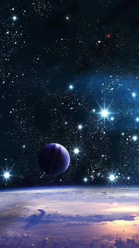 Космос Фото Обои на телефон звездное ночное небо с большой фиолетовой луной и звездами