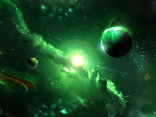 Космос Фото Обои на телефон зелено-голубая туманность