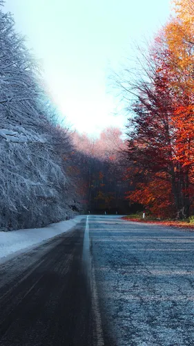 Красивые Hd Обои на телефон дорога со снегом на обочине