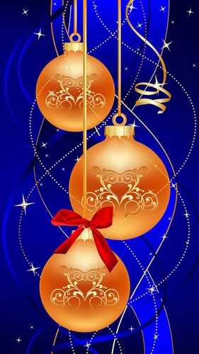 Новогодние Картинки Обои на телефон пара оранжевых и золотых украшений