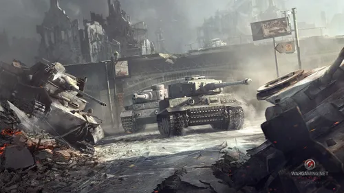 Ворлд Оф Танкс Обои на телефон видеоигра, показывающая танки и здания