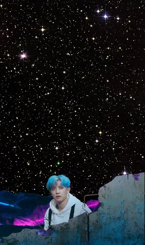 Ван Ибо, Exo Обои на телефон мальчик, сидящий на выступе с звездным небом над ним