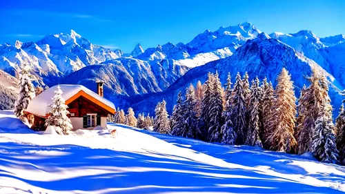 Зима Горы Обои на телефон домик в снегу