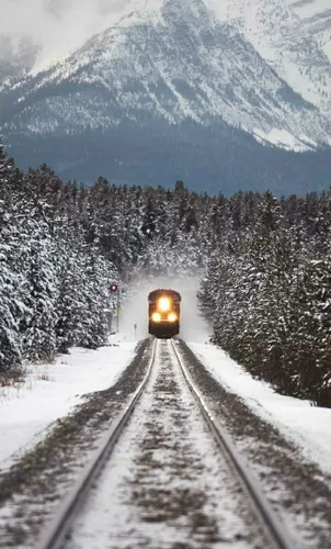 Зима Горы Обои на телефон поезд на рельсах в снегу