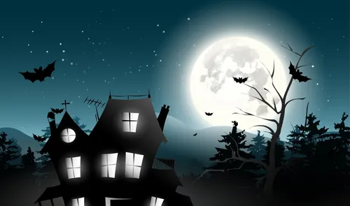 Летучая Мышь Обои на телефон дом с деревом и луной на заднем плане