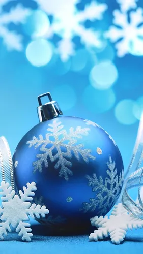 Новогодние Шары Обои на телефон сине-белый снежный шар