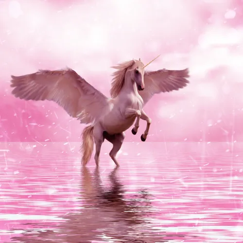 Розовые С Единорогом Обои на телефон лошадь с крыльями и крыльями прыгает в воду