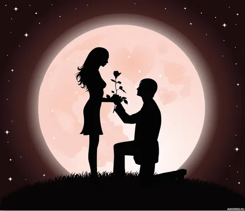 На Аву Картинки силуэт мужчины и женщины, держащихся за руки перед полной луной