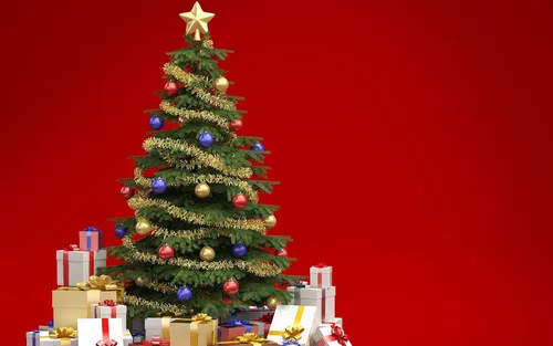 Новогодние Картинки рождественская елка с подарками под ней