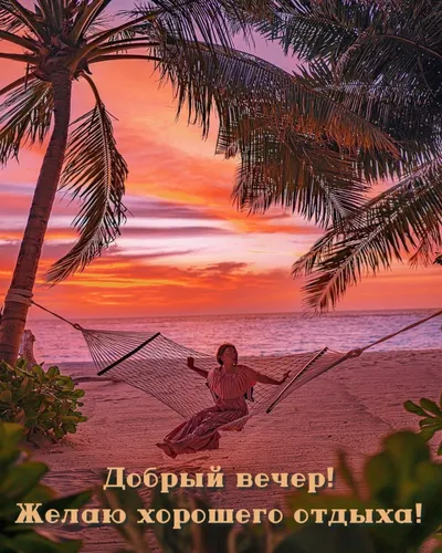 Добрый Вечер Картинки человек, сидящий в гамаке под пальмой на пляже