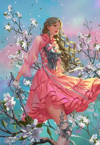 Весна Картинки человек в розовом платье в поле цветов