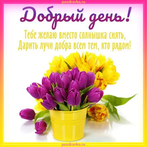 Добрый День Картинки желтая ваза с фиолетовыми и желтыми цветами