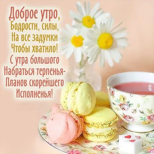 Необычные С Добрым Утром Картинки чашка чая рядом с цветком и ваза с цветами