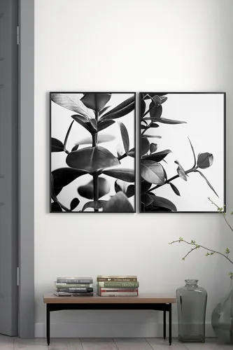 Черно Белые Картинки стол с книгами и ваза с растениями