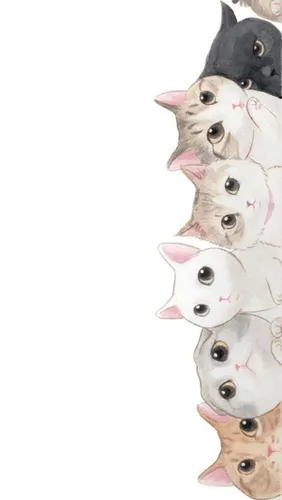 Котики Арт Обои на телефон группа белых и розовых фигурок кошек