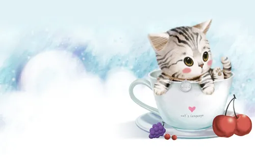 Котики Арт Обои на телефон кот в чайной чашке
