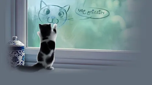 Котики Арт Обои на телефон кошка смотрит в окно