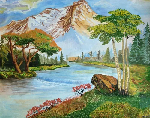 Природы Картинки река с деревьями и горами