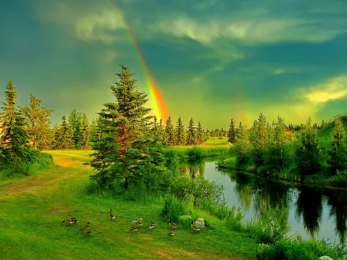 Природы Картинки радуга над озером