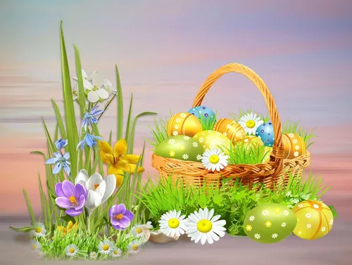 Христос Воскрес Картинки корзина яиц и цветов