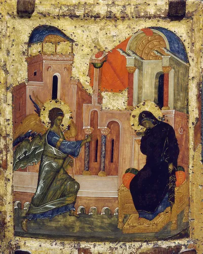 Благовещение Картинки картина мужчины и женщины, сидящих перед дверью