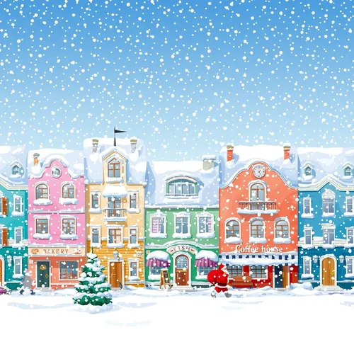Уютный Новогодние Обои на телефон группа разноцветных зданий в снегу